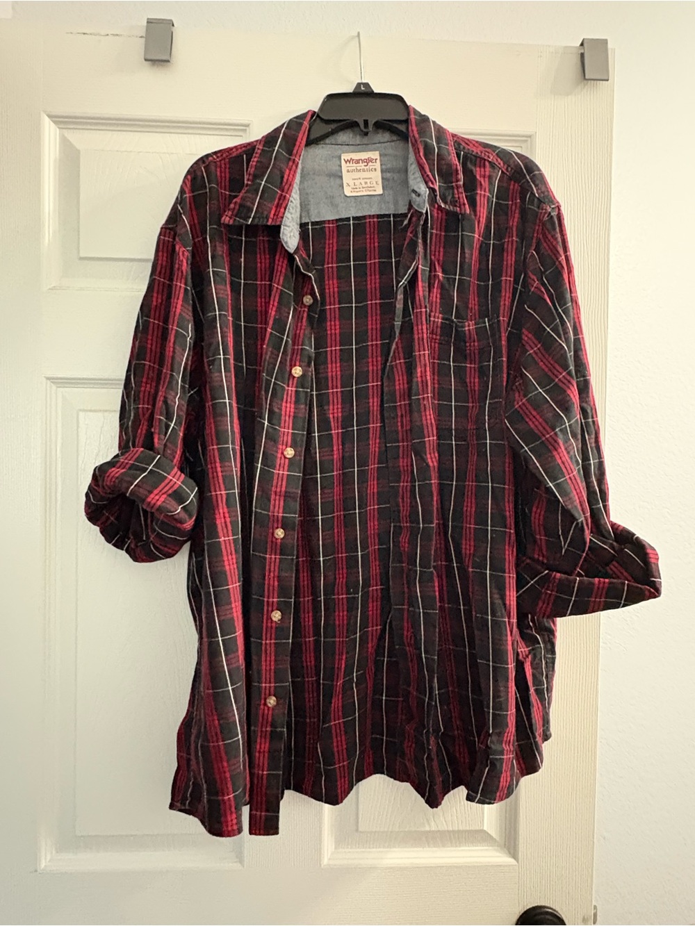 Wrangler Red and Black Plaid Flannel Button-Down Shirt